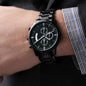 Father-to-son engraved black chronograph watch with three-dial face