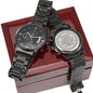 Luxury black chronograph watch gift box with heartfelt engraving