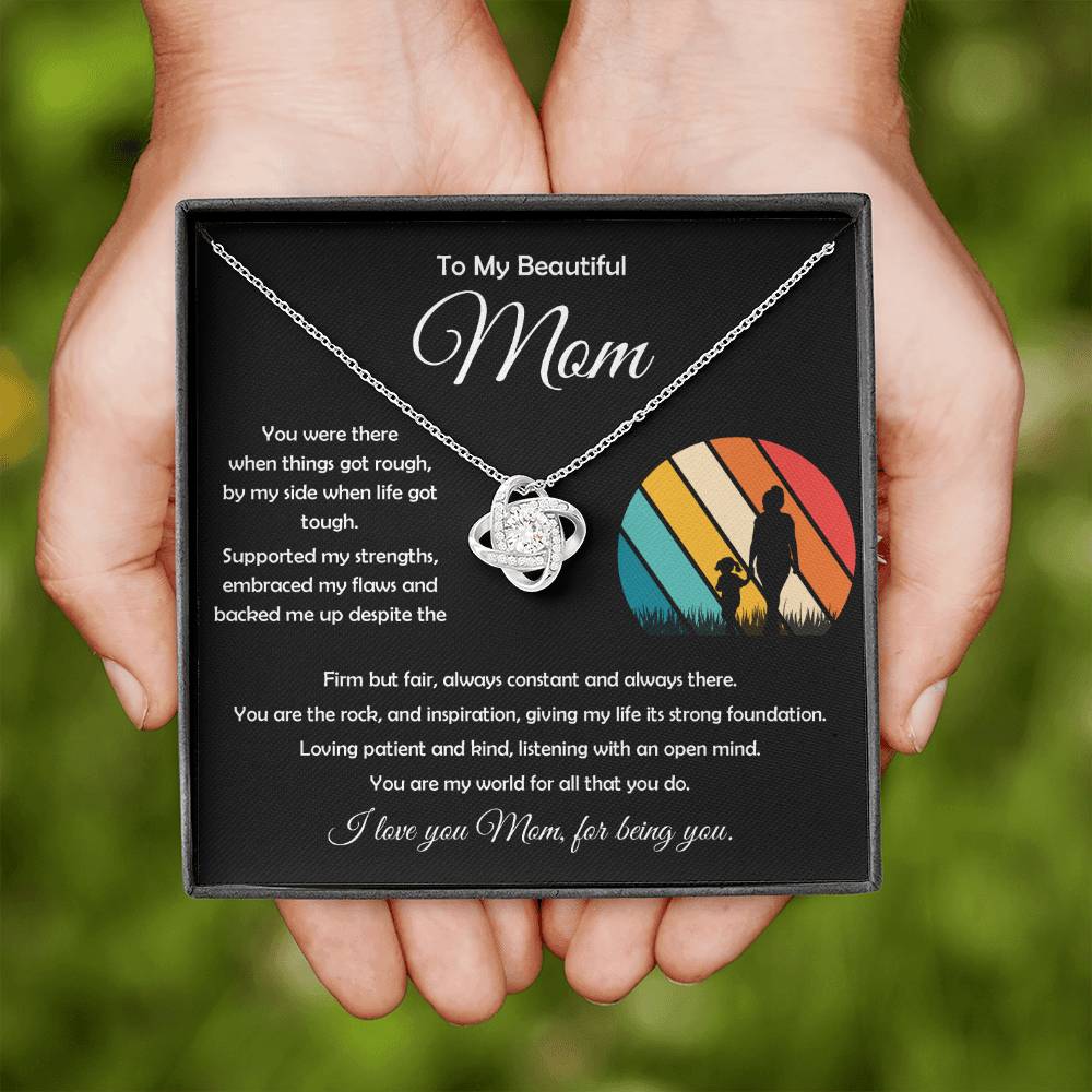 Close-up of Love Knot Necklace, perfect gift for a loving mom