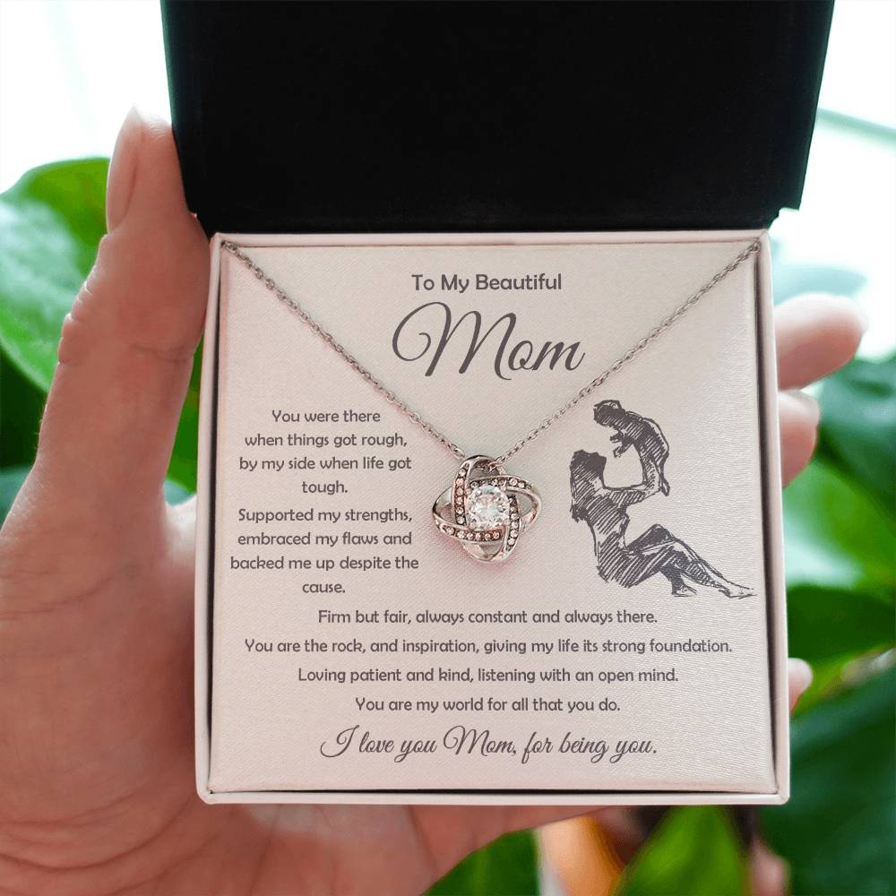 14K White Gold Finish Love Knot Pendant for Mom