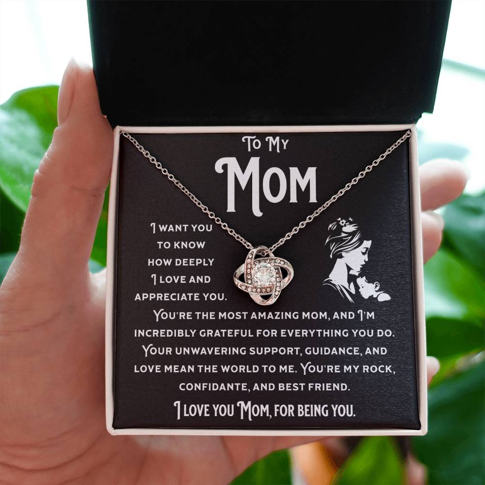 I Love You Mom. Love Knot Necklace