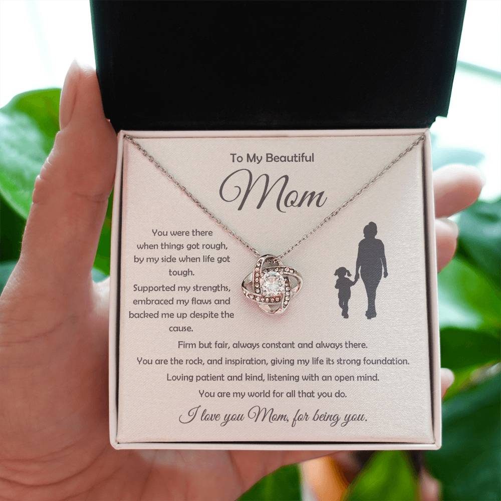 Elegant Love Knot Pendant for Mom in 14k White Gold Finish
