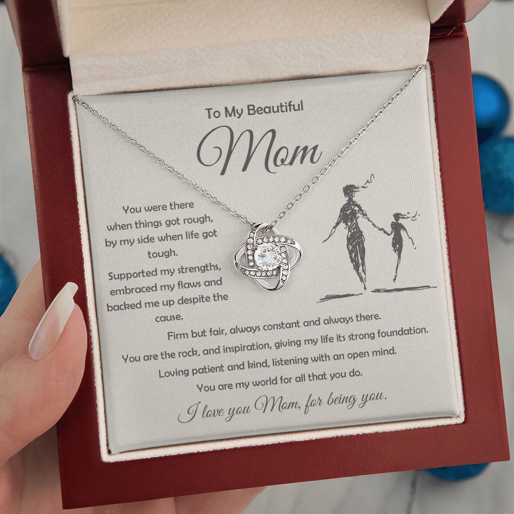 14K White Gold Finished Love Knot Necklace for Mother's Day