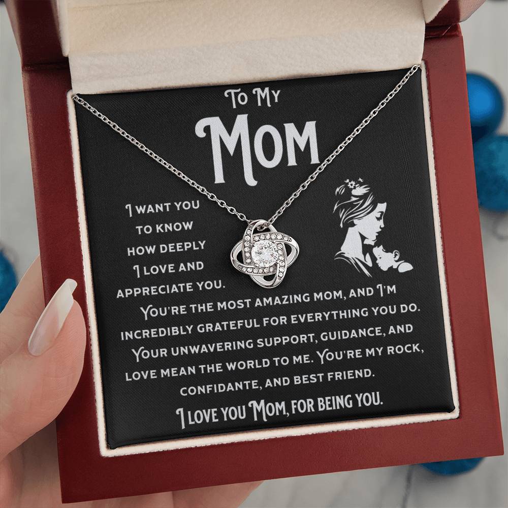 I Love You Mom. Love Knot Necklace