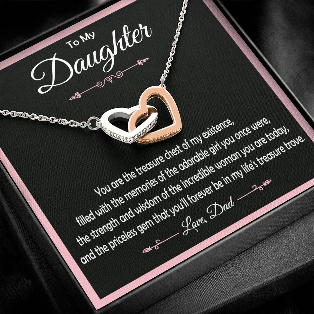 "TO MY DAUGHTER, LOVE DAD" Interlocking Hearts Necklace