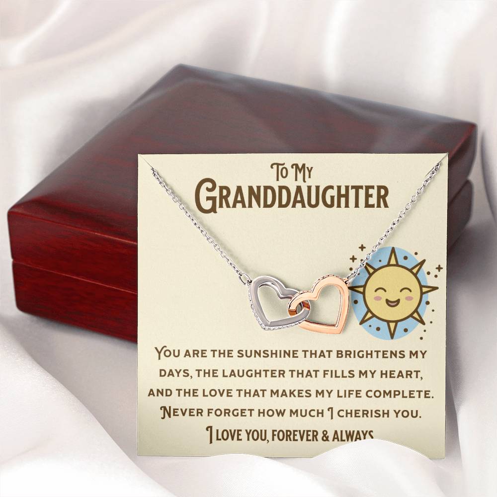 Cherished Granddaughter. Interlocking Hearts Necklace.