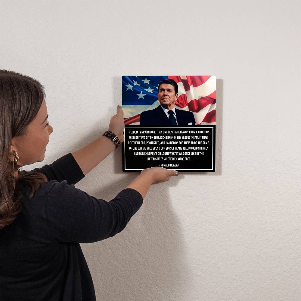 Beautiful Reagan Legacy wall art with American flag background