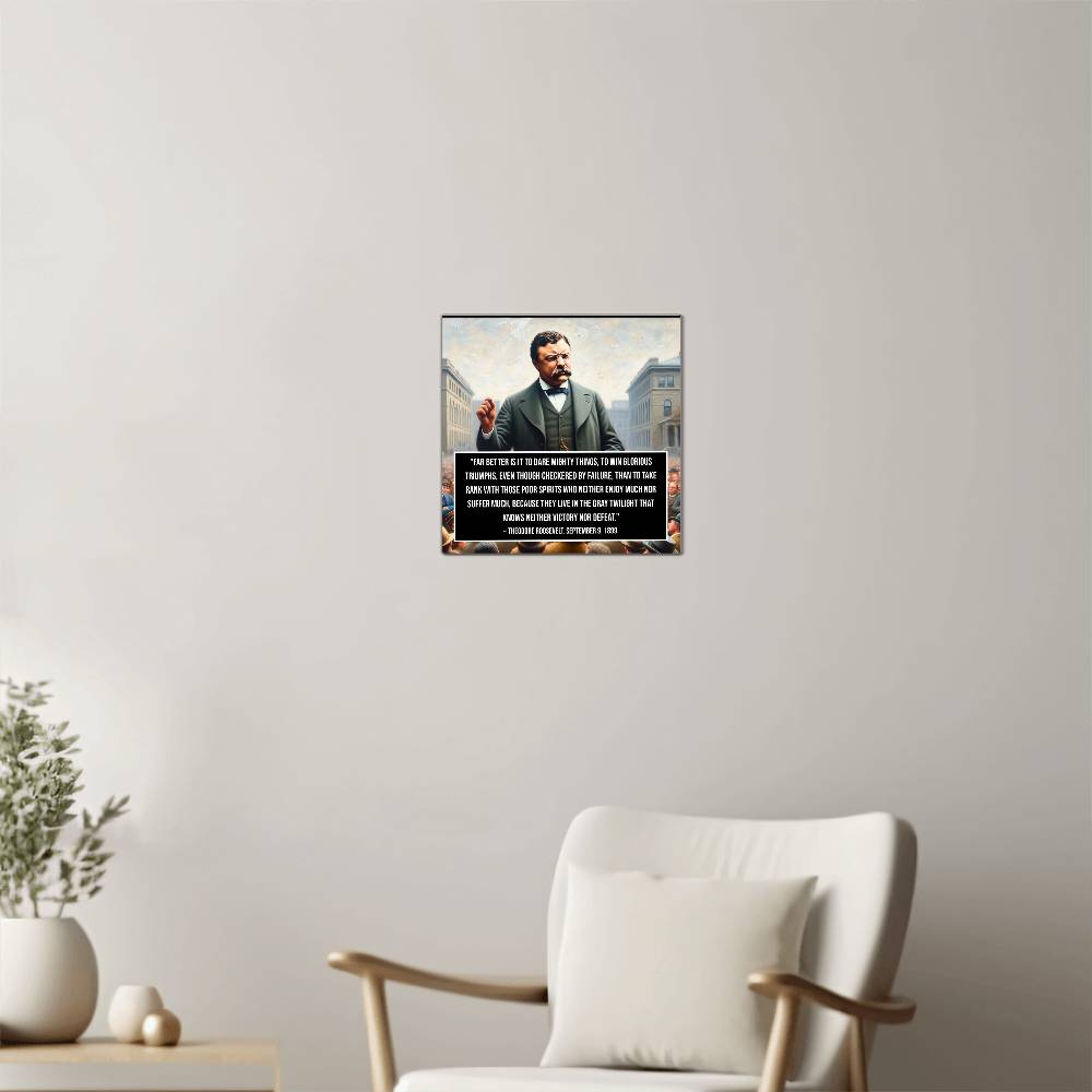 Inspirational Teddy Roosevelt art in high-quality aluminum finish