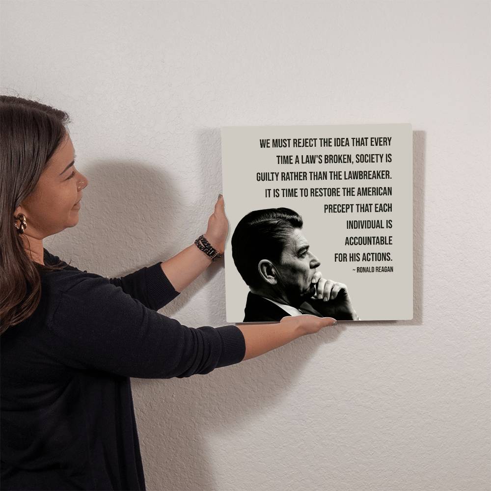Close-up of Ronald Reagan historical wall decor