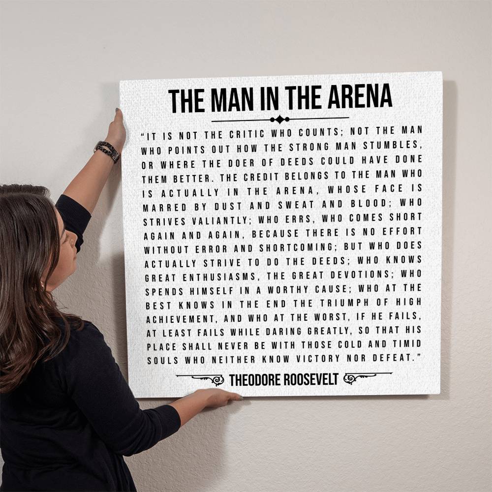 Elegant metal wall hanging of Theodore Roosevelt's motivational quote