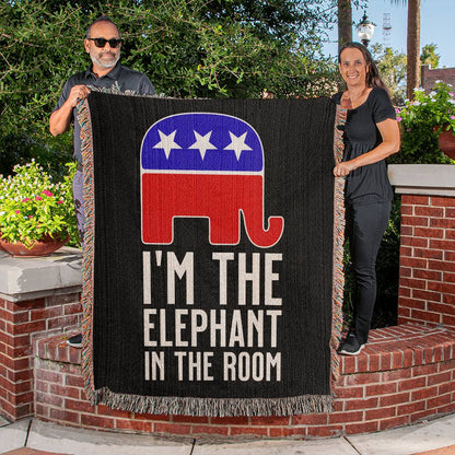 LIMITED EDITION. 50% OFF TODAY. 100% Cotton yarn and fringe. 60" x 50". Republican "I'm The Elephant In The Room.