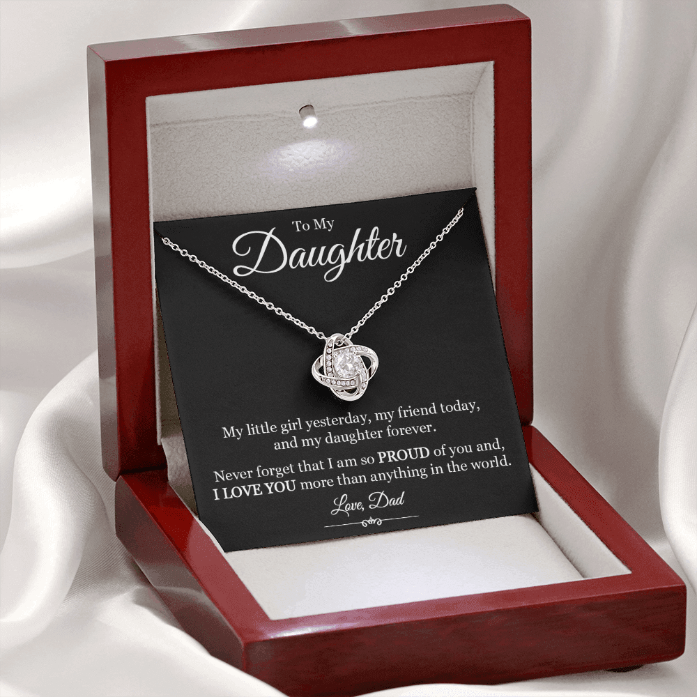 Proud Dad Gift for Daughter - 50% Off Limited Time Offer Luxury Box option with LED for Love Knot Necklace