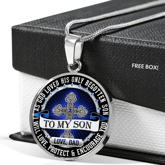 Inspirational necklace from dad to son with love and protection message