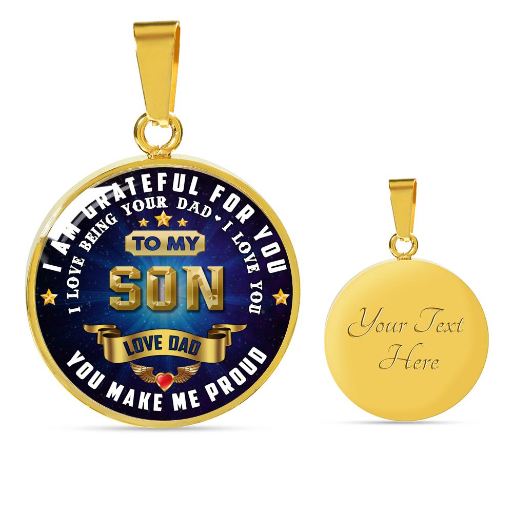 Customizable Dad to Son Keepsake Necklace with Gold Finish