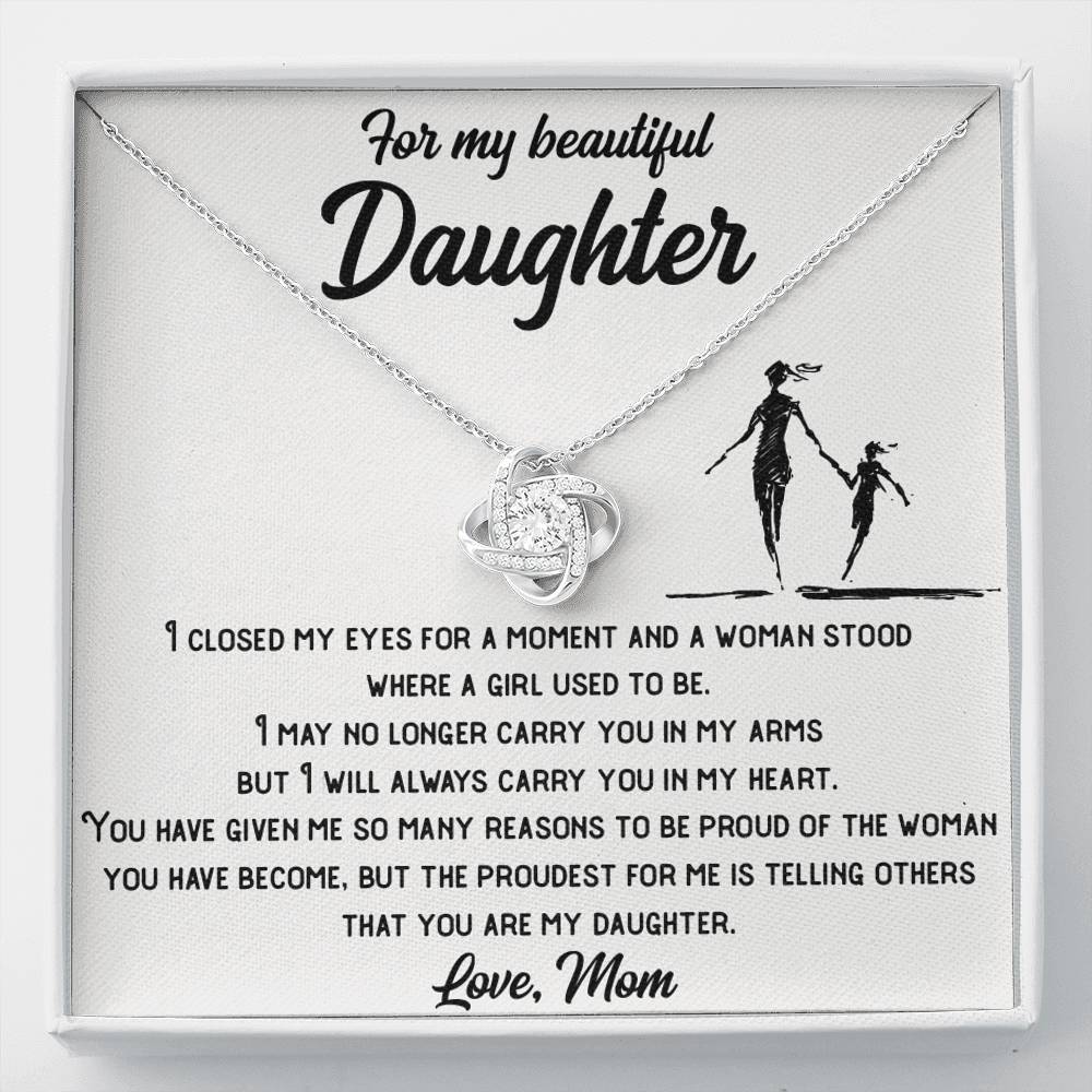 Elegant Love Knot Necklace for Daughters with 14k White Gold Finish
