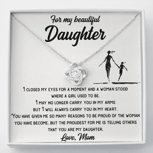 Elegant Love Knot Necklace for Daughters with 14k White Gold Finish