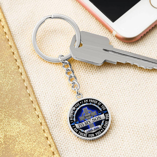 Motivational keychain for son with 'I Believe in You' message from Dad.