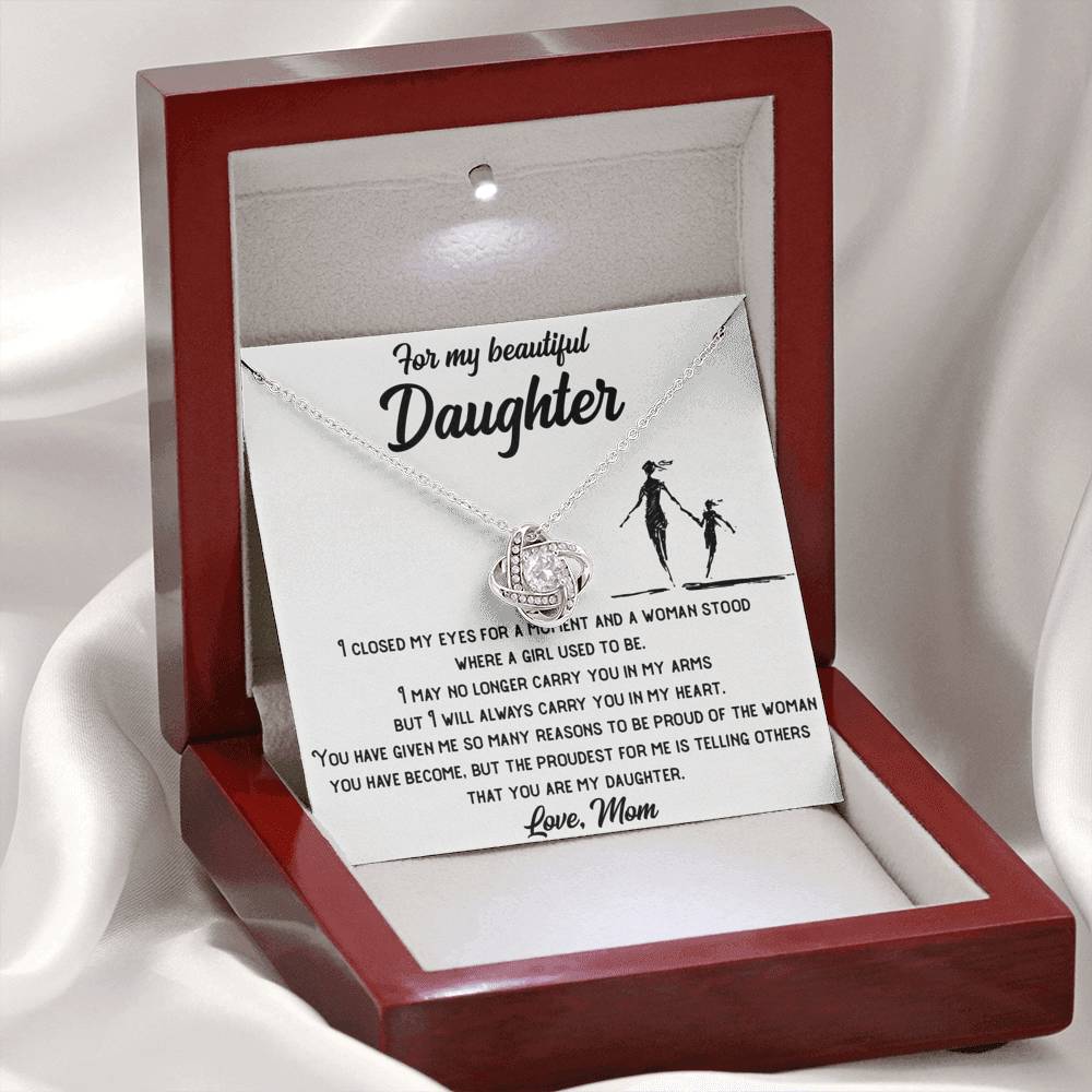 Elegant Packaging of Daughter's Love Knot Necklace Gift