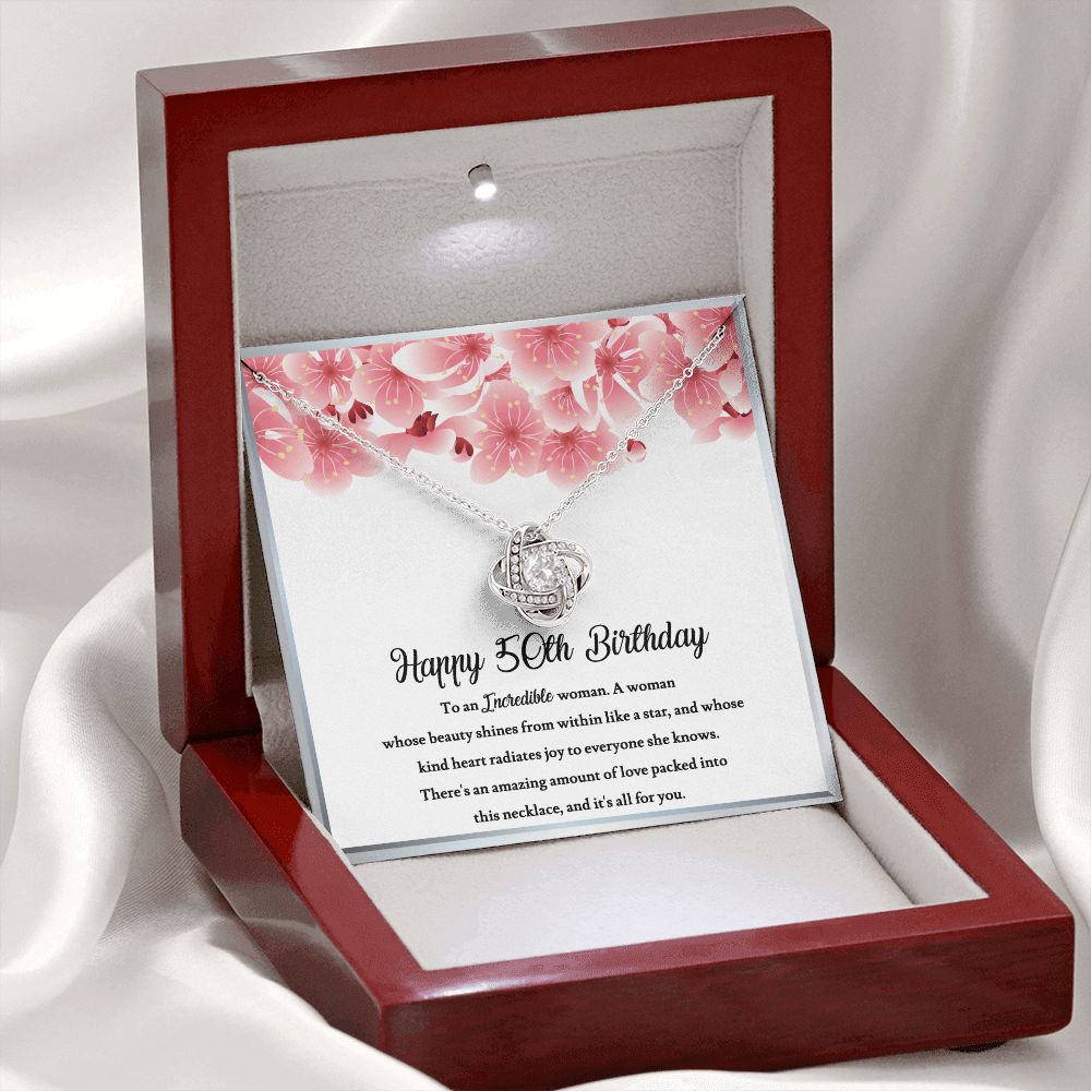 Happy 50th Birthday Jewelry Gift, For a Woman Turning 50, Necklace With Meaningful Message Card & Gift Box For Wife, Sister, Friend - family2love
