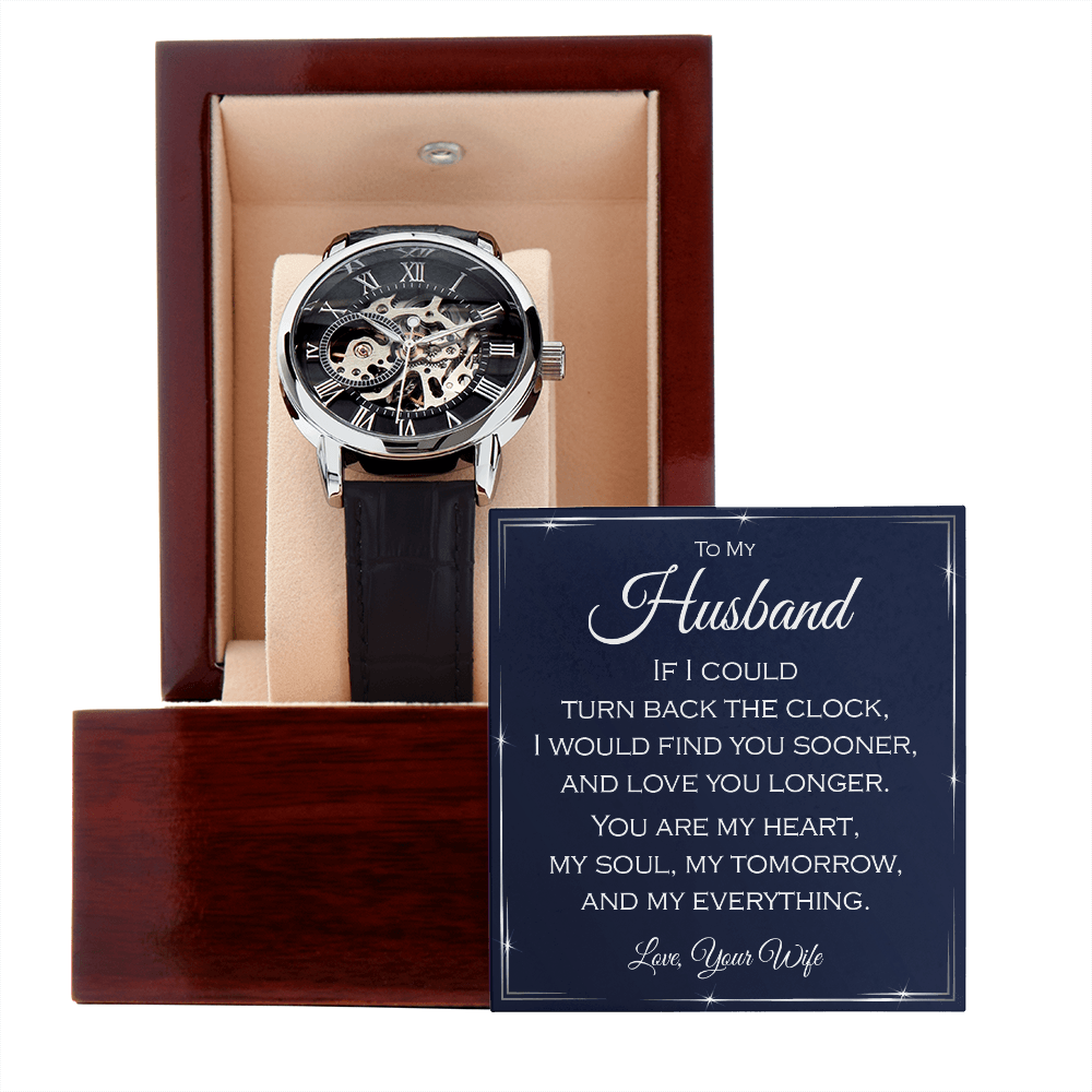 Elegant gift box presentation of the husband watch.