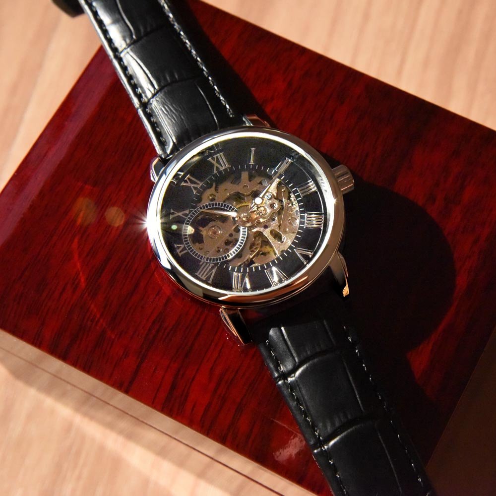 Sleek design of the husband's birthday watch with automatic movement.